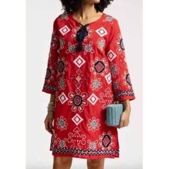 Frances Valentine Capri Embroidered Mini Tunic Dress Cotton Lace-Up XL 279873 - Picture 1 of 7